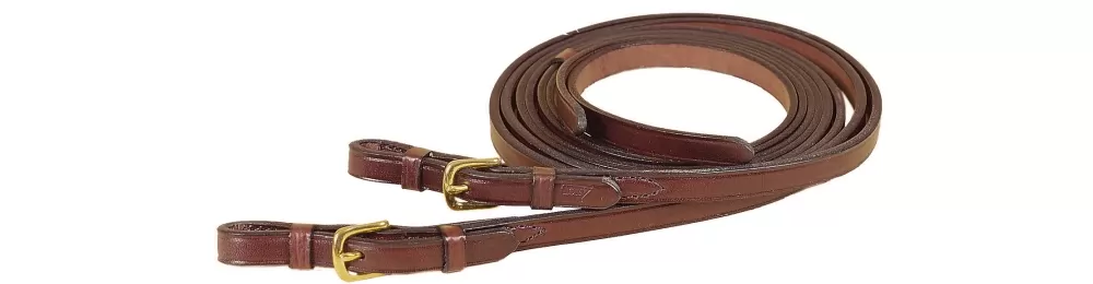 Tory Leather Single Ply Split Rein - Brass Buckle Bit Ends - Image 4