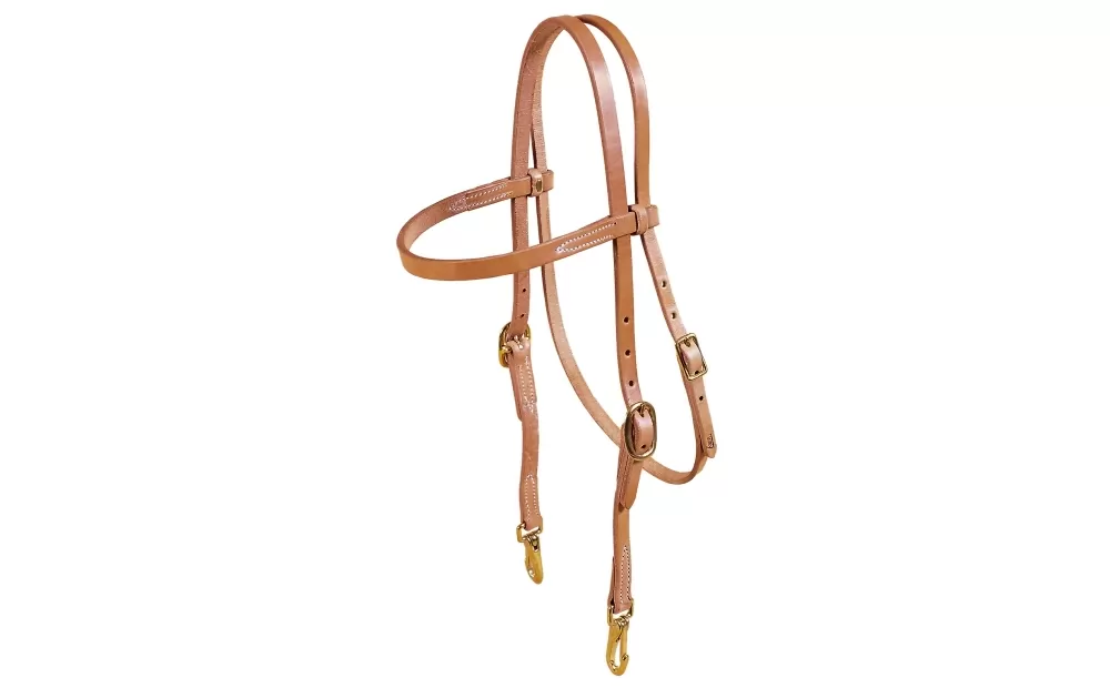 Tory Leather Browband Single Ply Training Headstall - Brass Snaps