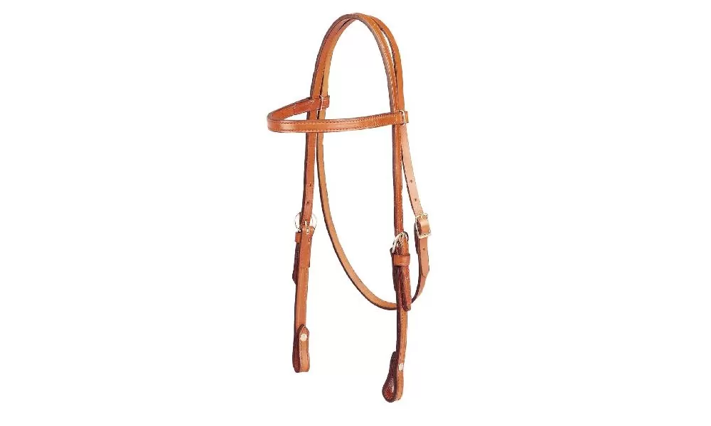 Tory Leather Brow Band Double & Stitched Bridle Leather Headstall - Image 3