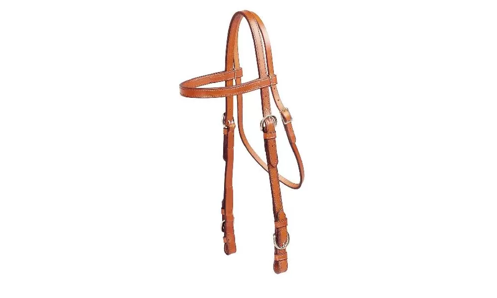 Tory Leather Double & Stitched Brow Band Headstall - Buckle Bit Ends