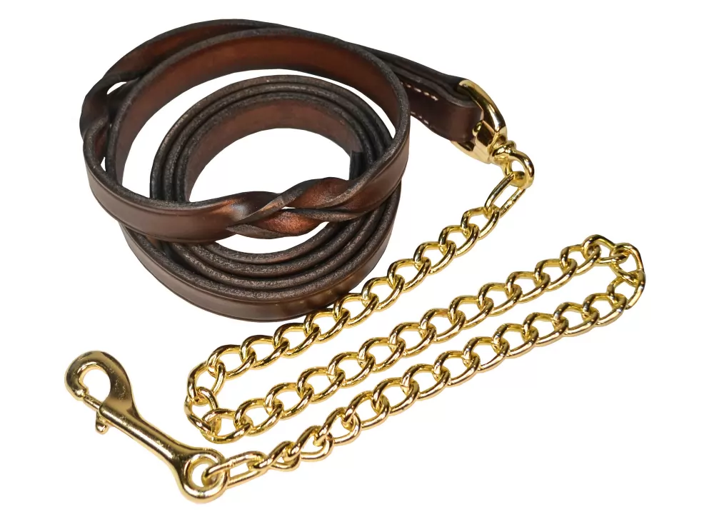 Perri's Twisted Leather Lead With Brass Plated Chain